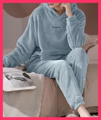 【スタッフおすすめ！】 ルームウェア フリース パジャマ セット もこもこ部屋着 冬/お泊り服無地裏起毛/ナイトウェア寝巻き レディース 可愛い 部屋着上下セット  おすすめ おしゃれ　かわいい　人気 2RIRI-002