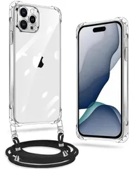iPhone 15 Pro Max 用 ケース クリア カバー ショルダー ネック ストラップ付き 耐衝撃 全面保護 スマホケース 縄掛け 薄型 軽量 シリコン TPU 紐付き 斜めがけ 取り外し可能 落下・紛失防止 ワイヤレス充電対応 （透明）