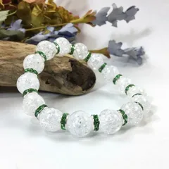 パワーストーン　ブレスレット　クラック水晶　12mm 天然石ブレス （グリーン）メンズ・レディース　男性・女性　数珠ブレス　開運  [1]