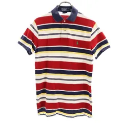 ポロバイラルフローレン ボーダー 半袖 ポロシャツ S レッド系 Polo by Ralph Lauren ロゴ刺繍 鹿の子 メンズ 【中古】  【230521】