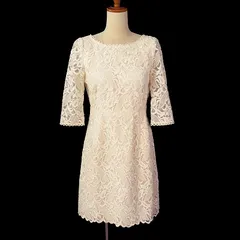 ジャスグリッティー JUSGLITTY ワンピース 総レース 刺繍 七分袖 袖シフォン 2 オフホワイト