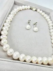 淡水パールネックレス&イヤリングセット　ホワイト系