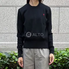 ★2025-2026秋冬物モデル★ AMI PARIS アミ パリス FKS826 001 クルーネック メリノウール セーター ハイゲージニット ハートロゴ刺繍 長袖 ブラック レディース