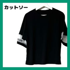 レディース 半袖 カットソー ブラック Tシャツ 袖シアー素材アクセント