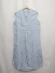 ◇ ⊂ アンドサーチ 縦ストライプ ノースリーブ ロング ワンピース サイズM ブルー系 レディース E  【1505130011432】