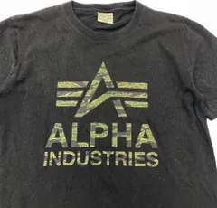 Alpha Industries ☆ タイガーカモ ロゴ プリント 半袖 Tシャツ ブラック L 通年 ミリタリー アメカジ ストリート 古着 アルファ■FB66のサムネイル