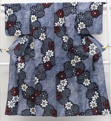 【一輝堂】リサイクル着物 絞り 浴衣 有松鳴海絞り 花模様 身丈146cm 裄丈62.5cm 25z07-3874