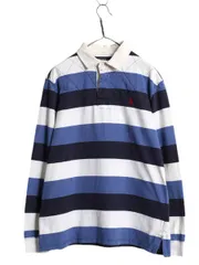 【お得なクーポン配布中!】 90s ポロ ラルフローレン ワイド ボーダー 長袖 ラガーシャツ メンズ L 90年代 オールド ラグビー 長袖シャツ ヘビーウェイト ワンポイント