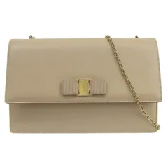フェラガモ FERRAGAMO ヴァラ チェーンショルダーバッグ 斜め掛け レザー ベージュ レディース