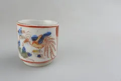 手描き 昭和レトロ 色絵 赤絵 盃 杯 猪口 骨董品 ビンテージアンティーク古道具当時物