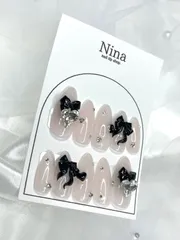 ネイルチップ ワンホン 韓国 フレンチガーリー スナ系 量産型 リボン ハート ちゅるん