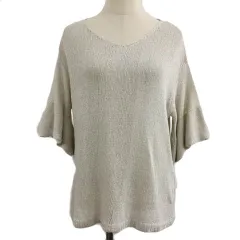 アズールバイマウジー AZUL by moussy セーター ニット プルオーバー Vネック 透かし編み 無地 七分袖 FREE ベージュ グレー