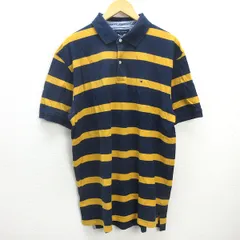 G■トミーヒルフィガー/TOMMYHILFIGER 半袖ポロシャツ/ボーダー【XL】紺黄/men's/91【中古】■