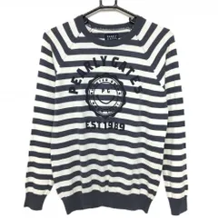 【美品】パーリーゲイツ セーター グレー×白 ボーダー コットン混 ニット レディース 2(L) ゴルフウェア PEARLY GATES