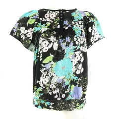 ツモリチサト TSUMORI CHISATO カットソー 半袖 クルーネック 薄手 コットン アンゴラ混 花柄 2 黒 ブラック トップス /BTのサムネイル