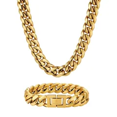 [ARINO] 【セット】KRKC&CO 喜平ネックレス＆ブレスレット メンズ 幅12mm マイアミキューバンチェーン 18k ゴールド キヘイ HIPHOP プレゼント 誕生日 誕生日 ギフト クリスマス