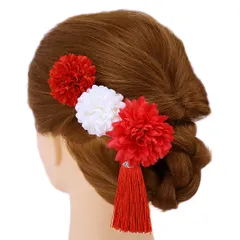 髪飾り 成人式 振袖 袴 ３点セット 赤 大人 浴衣 かんざし 簪 卒業式 フォーマル 結婚式 花飾り 房飾り 手作り W23 303-229 髪飾り 赤 o736　WSi