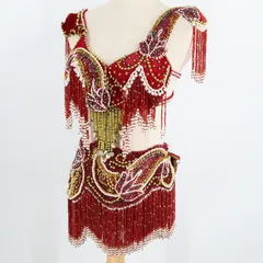 【ベリーダンス用オリエンタル衣装】レッド スパンコールラメ ビーズ 花柄 真珠 豪華 赤 白 ゴールド ベロア生地 ゴージャス ブラトップ ベルトセット 煌びやか 綺麗 重量感 鮮やか 女性らしい