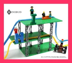 【スタッフおすすめ！】INIBUD 基礎板 ブロック プレート クラシック 互換性 16*32ポッチ 両面 柱付き 板3枚 柱12本 セット (グリーン)