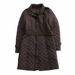 COLE HAAN コールハーン キルティング ジップアップ コート サーモア 中綿 ラムレザーパイピング XS レディース ブラウン 【中古】