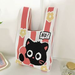 【バッグ 】黒猫 Eco bag ニット ハンドバッグ レディースバッグ エコバッグ キャット ネコ ねこ 猫グッズ ねこ雑貨 千葉 cat goods