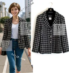 シャネル ジャケット CHANEL ブラック ホワイト 黒白 CC パール ココボタン シルク コットン 春夏 サマー ツイード カール・ラガーフェルド超美品 38 40