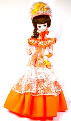 昭和ビンテージ　レトロ人形　スキヨ人形研究所　リボン人形　オレンジドレス