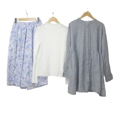 サマンサモスモス SM2 ブルー トップス パンツ 3点セット おまとめ シャツチュニック カットソー 長袖 花柄 千鳥格子 フリーサイズ グレー系 パープル アイボリー MMT X