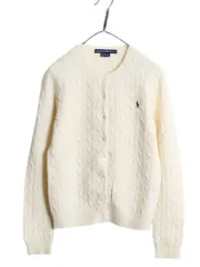 【お得なクーポン配布中!】 ラルフローレン ラム ウール ケーブル ニット カーディガン レディース M / 古着 ポロ セーター 丸首 羽織り ワンポイント ナチュラル 薄手