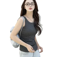 タンクトップ カップ付き ブラトップ ブラタンク レディース リブ編み 大きいサイズ Uネック 着痩せ オシャレ 上品 さらさら 光沢 シンプル 無地 rr-010