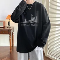 メンズロンTトップスストリート（ブラック/Lサイズ・XLサイズ・２XL）春秋ロゴ長袖Ｔシャツ洋服