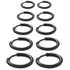 【数量限定】5ペア（サイズ10mm-18mm、幅2mm、 人気 ゴールド、シルバーブラック） シンプル 金属アレルギー対応 セット イヤリング サージカルステンレス 両耳用 レディース メンズ リング フープピアス Senteria