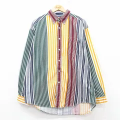 XL/古着 トミーヒルフィガー 長袖 ブランド シャツ メンズ 90s ワンポイントロゴ 大きいサイズ コットン ボタンダウン 紺他 ネイビー スト