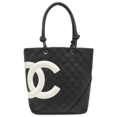 シャネル CHANEL トートバッグ カンボンライン レザー ブラック×ホワイト シルバー金具 黒 ピンク キルティング ココマーク  A25167 9****** 【保存袋】【中古】