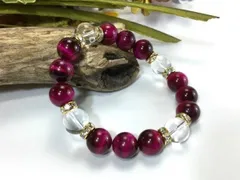 パワーストーン ブレスレット ピンクタイガーアイ 水晶 12mm  （ゴールド）メンズ・レディース　男性・女性　数珠ブレス　開運 ハンドメイド  [I]