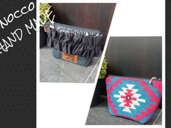 No.36  リメイクデニム フリル&オルテガ柄ポーチ👝北欧風フラワー柄