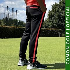 新品【COMONGOLF/コモンゴルフ】ストレッチポンチ素材ライン入りテーパードゴルフパンツ/ブラック×ピンク(CG-21013ST)ゴルフウェア メンズ パンツ 春 秋 ロングパンツ ズボン ストレッチ ポンチ テーパード