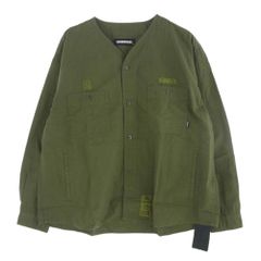 NEIGHBORHOOD ネイバーフッド 22SS 221YTNH-SHM01 NC C-SHIRT L/S ロゴ ロングスリーブ ノーカラー シャツ ジャケット カーキ系 L【美品】【中古】