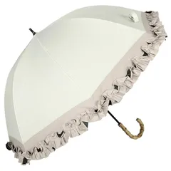 [レフューム] 日傘 UVカット 100% 完全遮光 長傘 晴雨兼用 遮光率100% 軽量 レディース 雨傘 傘 遮熱 熱中症対策 雨具 無地 紫外線対策 切替 刺繍 パイピング REFU-0002P オフホワイト/ベージュ 0