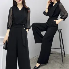 オールインワン レディース パンツスーツ 七分袖 シフォン セレモニースーツ オーバーオール スーツ ドレス 母親 卒業式 卒園式 入学式 母 ママ 服 OL 通勤 面接 パーティー フォーマル 結婚式 二次会 入学式 スッキリ 脚長効果 xzjhqxp#