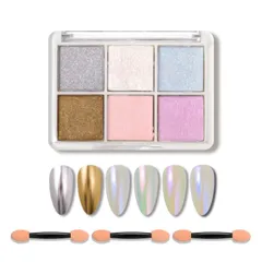 【新品未開封】 ミラーネイル パウダー オーロラパウダー ネイルアート パレット レジン 6色 ジェルネイル ネイルパウダー メタリックネイルパウダー 固形 チップ付き ミラーパウダー (F)