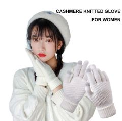 女性用カシミヤニットグローブ,タッチスクリーン付きユニセックス,冬用手袋,ウール,携帯電話用の厚くて暖かい,無地