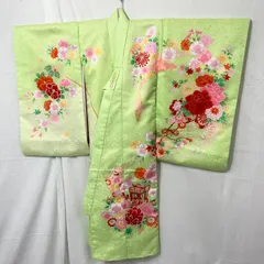 【未使用品】【仕立上がり】七五三　祝着　晴れ着　お祝　黄緑　花柄