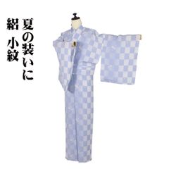 夏物・新品】絽 小紋 市松模様 桜柄 淡ブルー 正絹 夏着物 - メルカリ