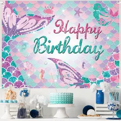 飾り 壁 Happy 写真背景 Birthday フォトポスター シンプル おしゃれ 壁掛け 装飾 飾り付け デコレーション パーティー 誕生日 お祝い タペストリー 女の子 男の子 バースデー 135*100cm Paready 人魚