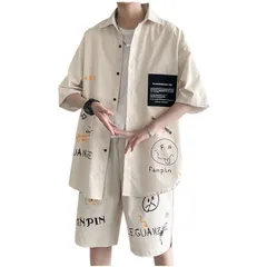 XL_ベージュ [ANGELCITY] 夏 セットアップ メンズ 半袖Tシャツ ハーフパンツ 上下セット ジャージ Tシャツ ショットパンツ 2点セット 部屋着 夏服 スポーツウェア ルームウェア 韓国 おしゃれ 大きいサイズ L223 (XL, ベージュ)