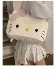 **2025年春季新作 ハローキティ プリント トートバッグ レディース 韓国風 可愛い ショルダーバッグ ホワイト**