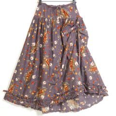 ピンクハウス★たくし上げリボン♪ティアードスカート 綿ローン 紫系 前開き キュートな段々フリル&チェリー柄♪z14218