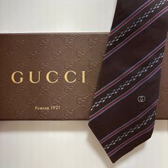 美品 GUCCI グッチ シルク 100％ ブラウン ストライプ柄 254-650