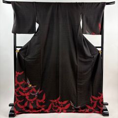 着物　袷　振袖　正絹　身丈166cm 仕付け糸付　美品　未着用品 訪問着 未着品 リサイクル訪問着袷 糸目友禅 付下 新品訪問着 黒